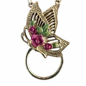 1928 Jewelry Floral Butterfly Pendant Necklace with Ring Holder Loop